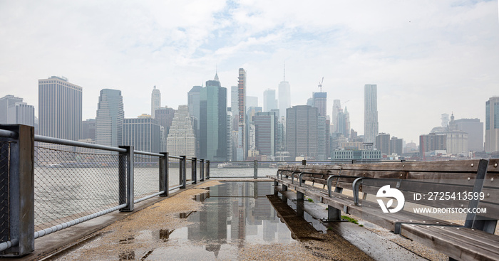 Manhattan skyscrapers, New York city skyline, cloudy spring day