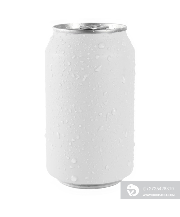 白色背景上的铝白色罐子，罐子上的水滴。文件包含剪切路径，所以eas