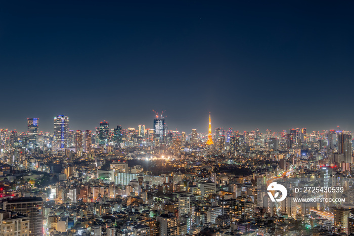 東京都渋谷区恵比寿の高層ビルから見た夜の東京の都市景観