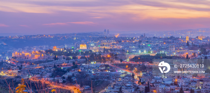 Sunset view of Jerusalem old and new city