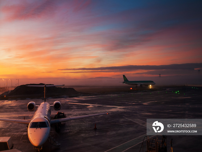 Sunset at the airport of Edinburgh