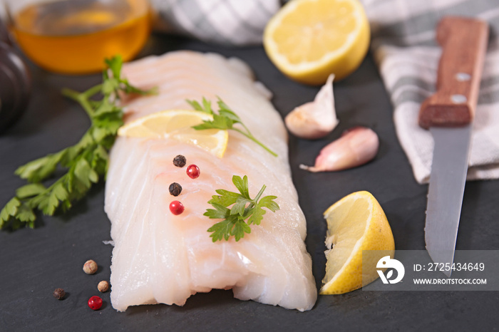 raw fish fillet and ingredient