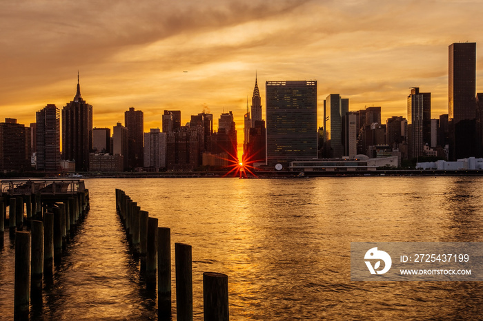 Sunset Manhattanhenge at Midtown Manhattan Skyline, New York United States