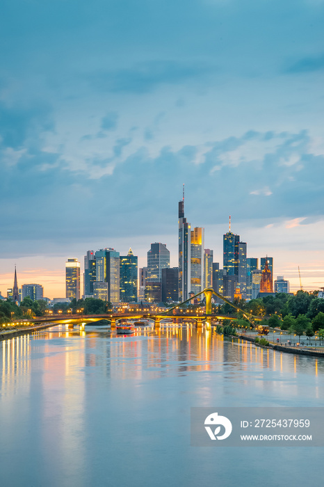 Beautiful view of Frankfurt am Main skyline at dusk, Germany