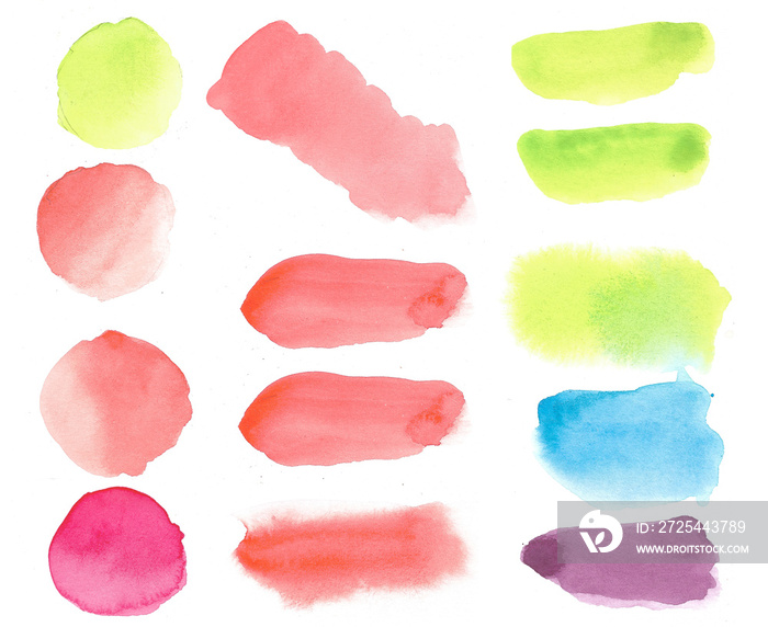 Set of watercolor brush strokes on white background.