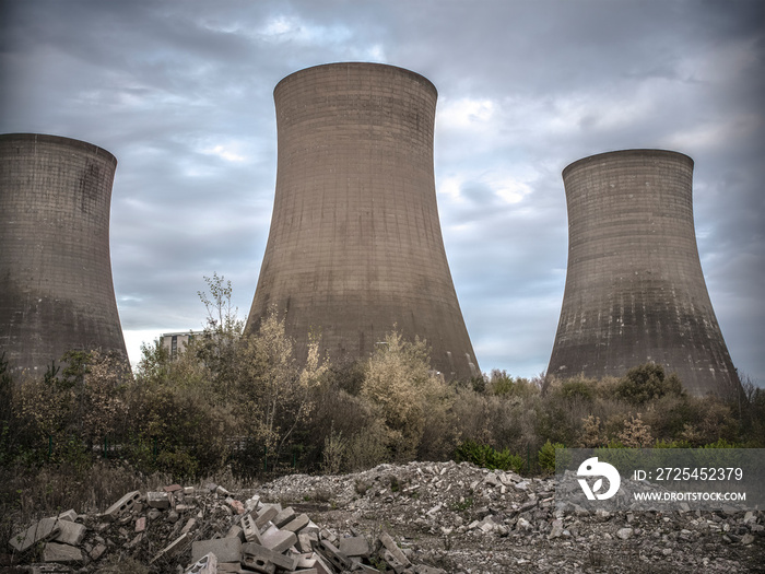 Cooling towers of coal power station being decommissioned, UK