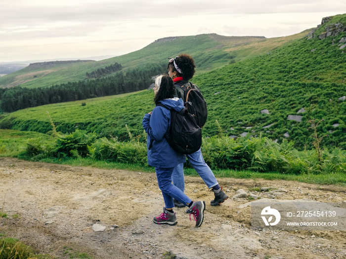 Women hiking in countryside