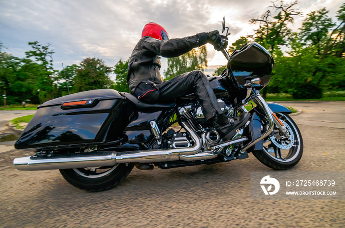 Rider on his custom motorbike