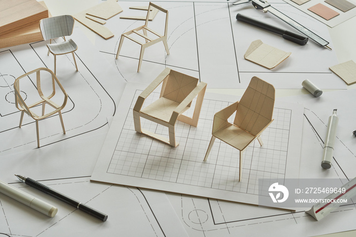 设计师素描图设计开发产品计划草稿椅扶手椅翼背室内服
