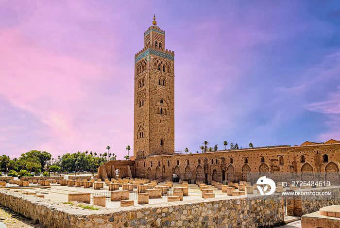 The Koutoubia Mosque in Marrakesh, Morocco .