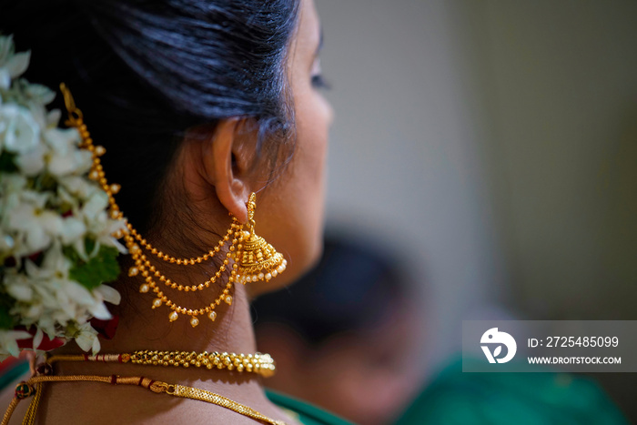 Traditional Indian Hindu bride with hair style and ornaments