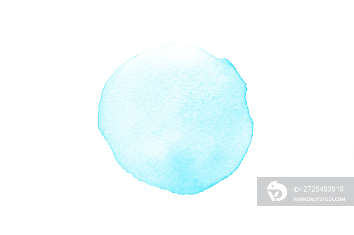抽象的浅蓝色圆圈水彩在白纸上