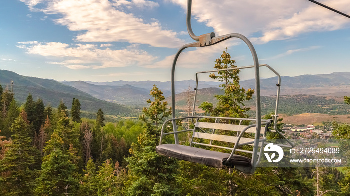 Panorama Chairlift overlooking the scenic Park City Utah landscape on a sunny summer day