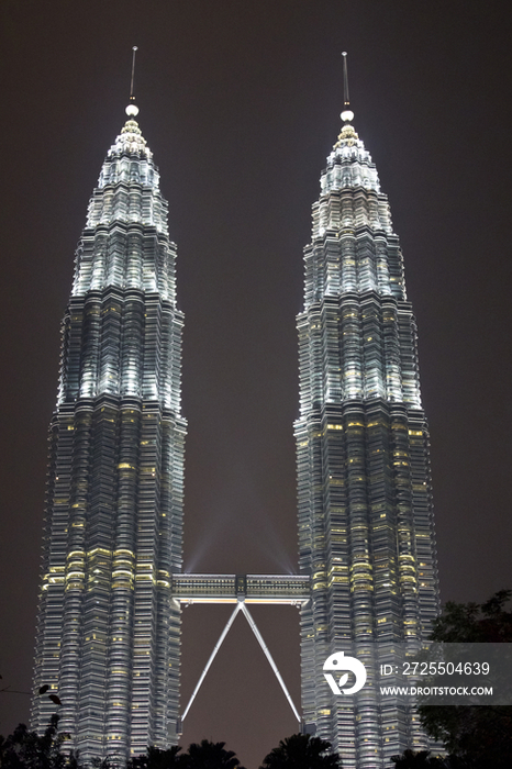 Illuminated Petronas Twin Towers at night, Kuala Lumpur, Malaysia