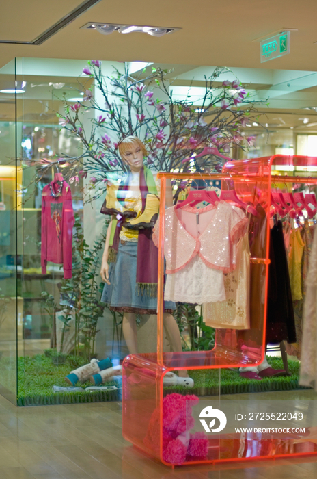 Green patterned counter in clothing store