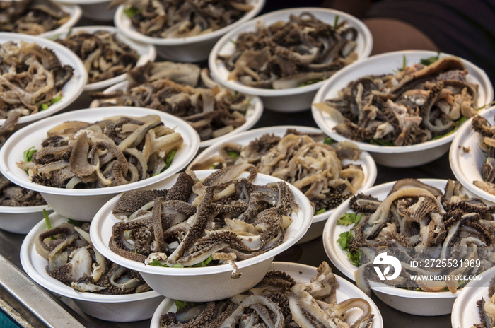 Display of Beef and Lamb Tripe in Wangfujing Street in Beijing, China