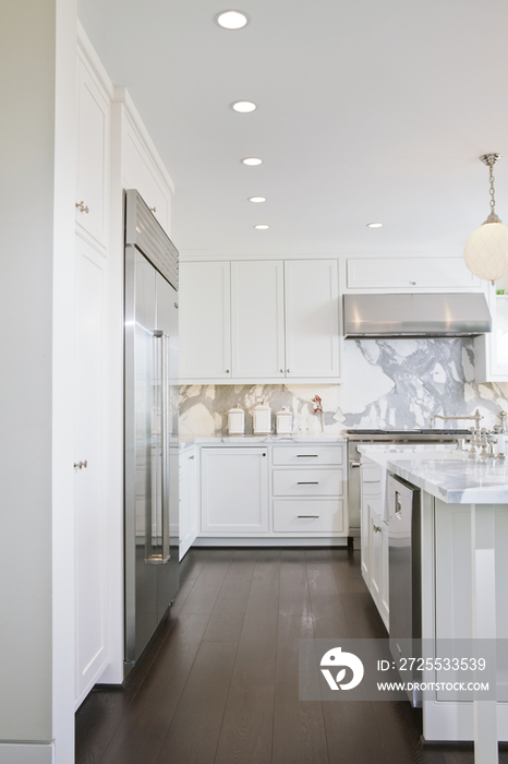 Refrigerator in modern kitchen; California; United States of America