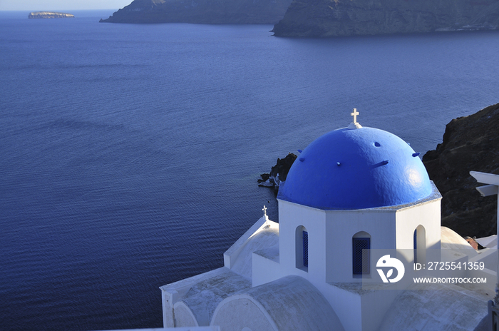 Blue domed church in Santorini Island