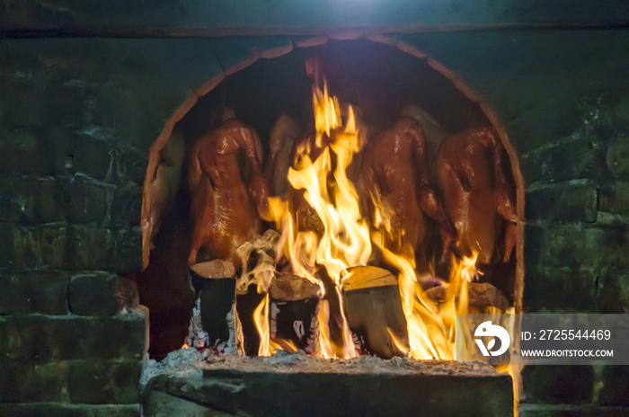 Peking Roast Ducks Roasting in a Oven in a Beijing Restaurant, China