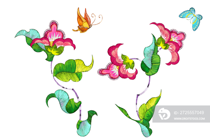 蝴蝶和花朵刺绣