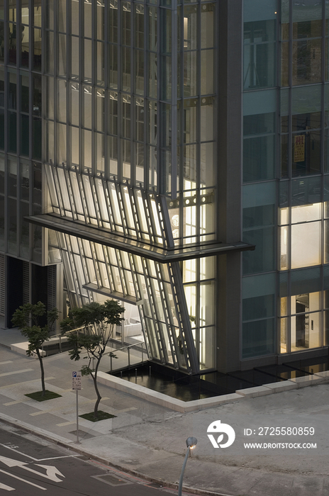 Exterior of illuminated office building at night