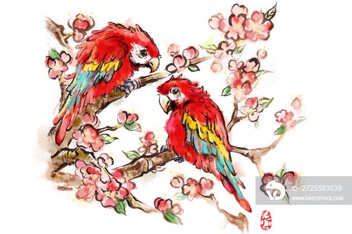 鹦鹉和桃花