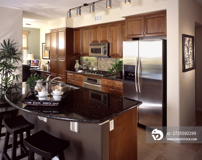 Breakfast bar in domestic kitchen