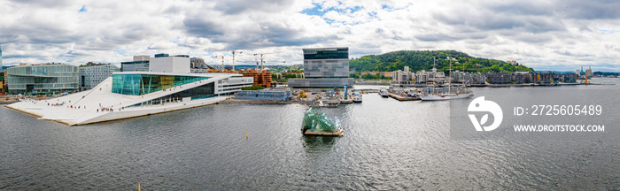 Aerial panoramic view of the Opera House and new business quarter. Oslo, Norway.