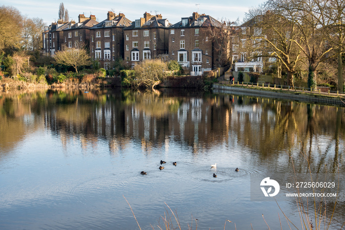 Row of Houses by a Lake at Hampstead in London