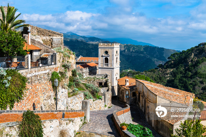 Cityview of the Savoca village in Sicily, Italy. The town was the location for the scenes set in Cor