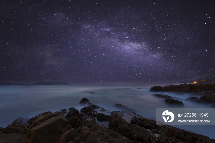 milky way galaxy with beautiful seascape long exposure.