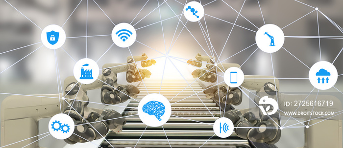 物联网工业4.0人工智能技术概念。智能工厂使用趋势自动化