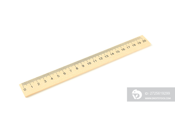 Wooden ruler isolated on white background. Stationery