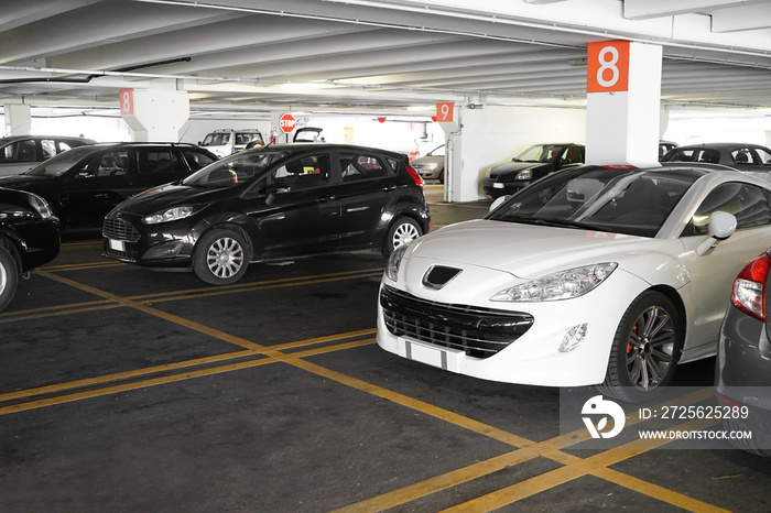 Underground parking with cars