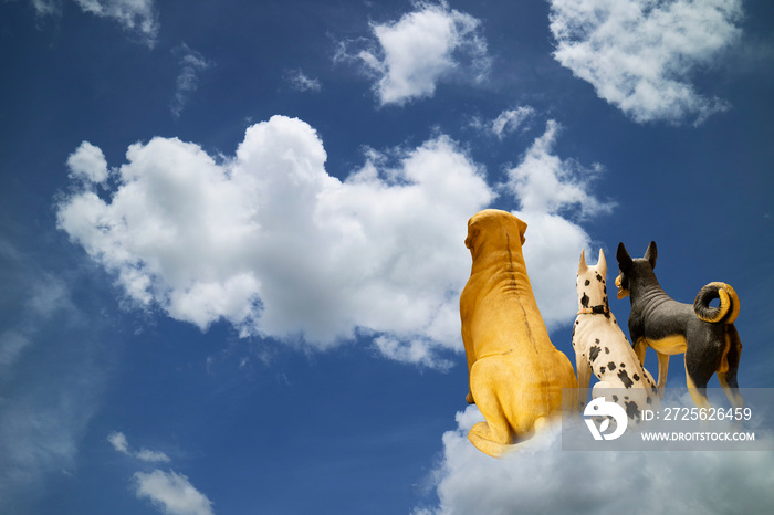 smart resin dogs  standing on white clouds ( love earth concept)