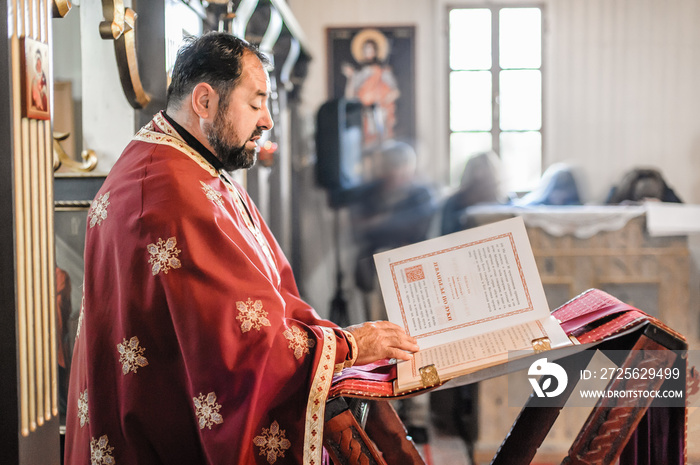Religious priest during church service. Authentic religion spiritual ceremony