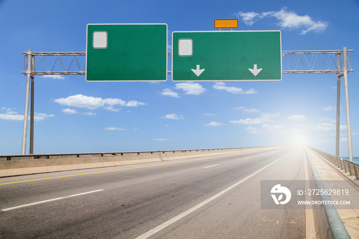 Blank road sign on highway.