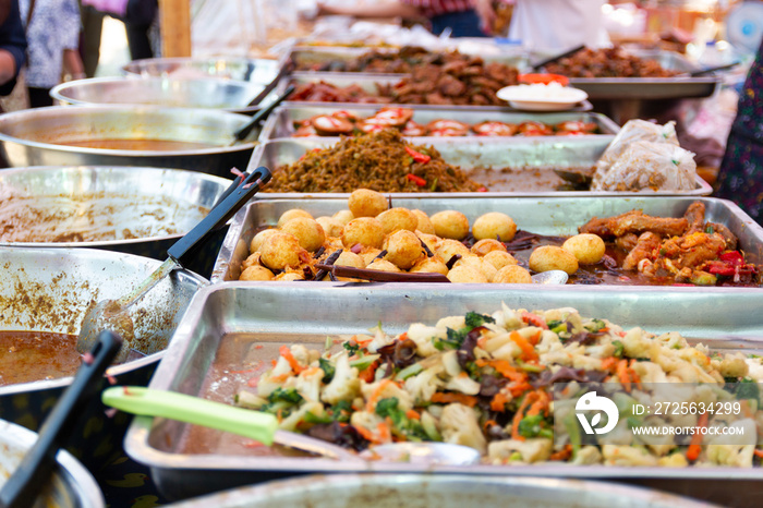 Thai street foods, Thai foods style Rice and Curry at market Bangkok of Thailand.