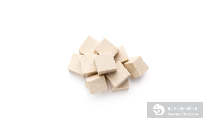 Cubes of fresh soybean Tofu cheese isolated on white