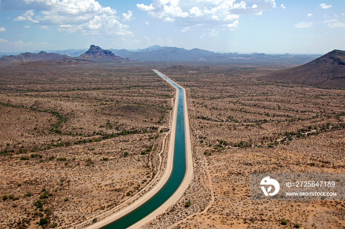 Central Arizona Project canal flowing between Mesa and Fountain Hills