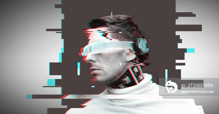 man with futuristic glasses and sensors