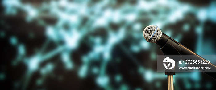 Public speaking backgrounds, Close-up the microphone on stand for speaker speech presentation stage 