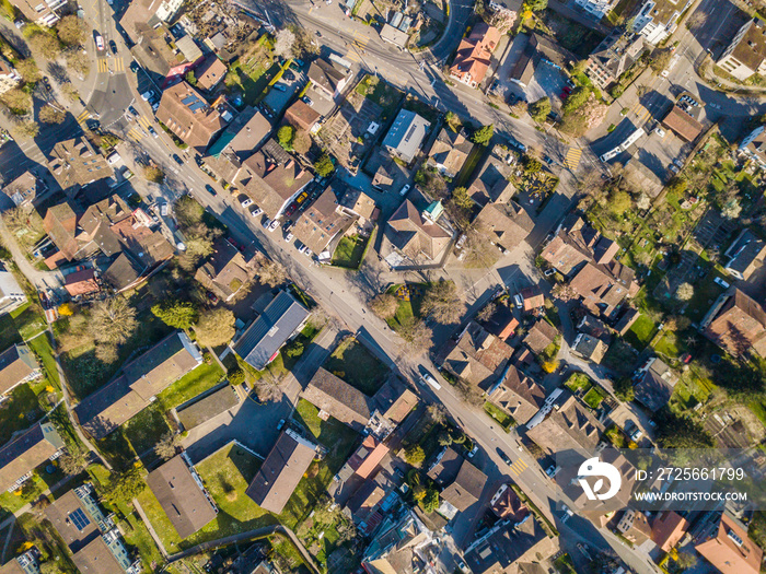 Aerial view of urban residential area in Switzerland.