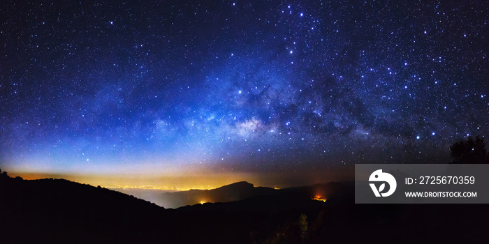 Panorama Milky Way Galaxy at Doi inthanon Chiang mai, Thailand.