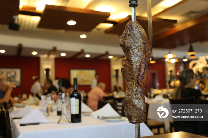 Alcatra. Traditional meat in Brazilian barbecue. Serving in traditional restaurant in Brazil.