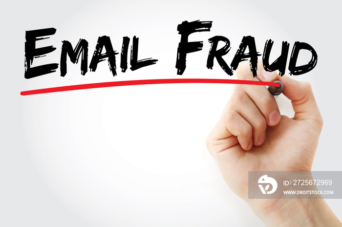 Hand writing email fraud with marker, concept background