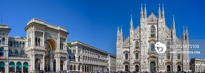 View Cathedral Duomo and Galleria Vittorio Emanuelle in Milan, Italy.