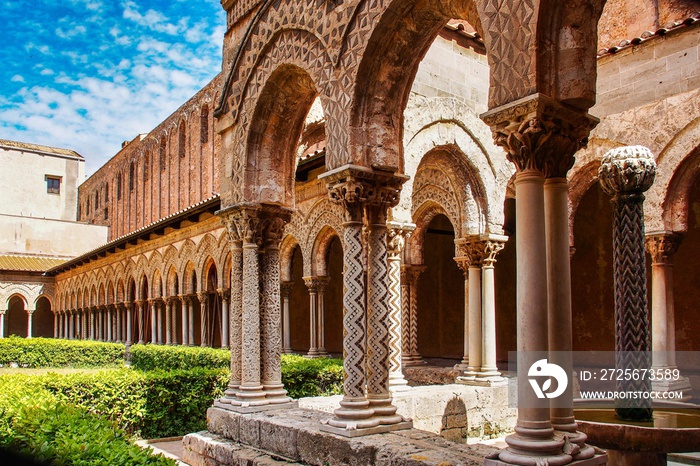 The courtyard of Monreale cathedral of Assumption, Sicily, Italy.