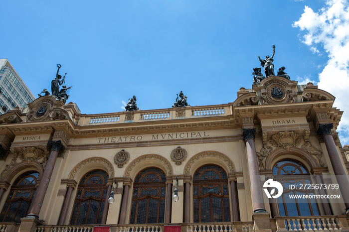 Detail of facade of São Paulo Municipal Theater