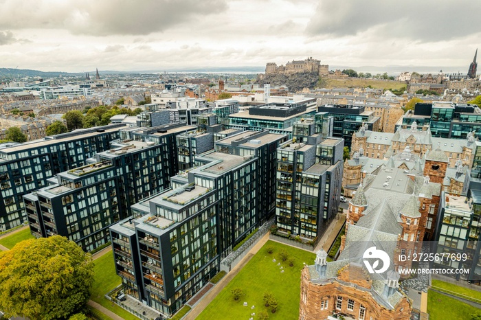 Aerial view of Edinburgh the old architecture that’s mixed among its modern buildings. At Edinburgh 